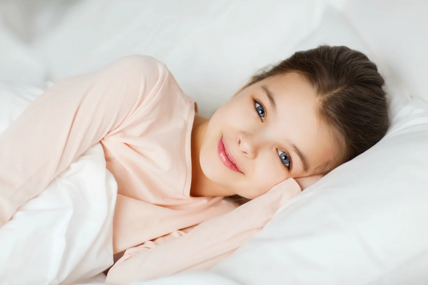 Girl awake happy